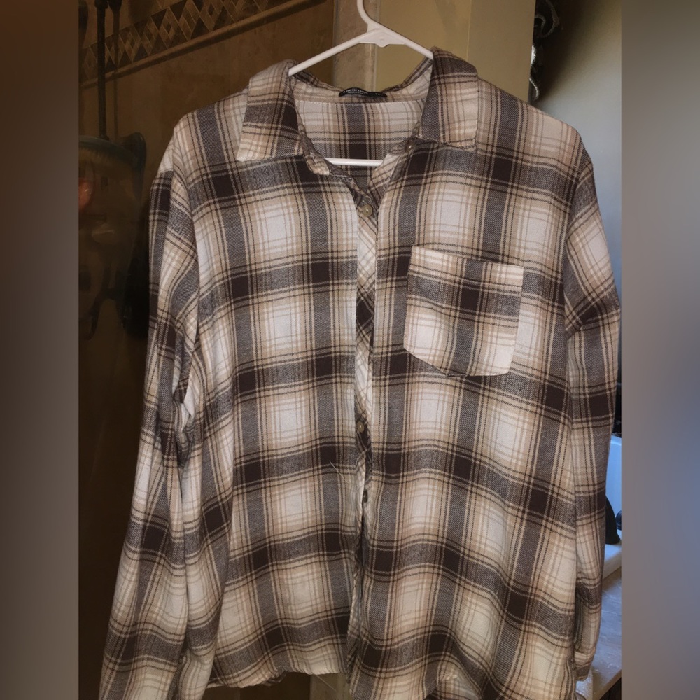 Plaid Brown Button Up Blouse